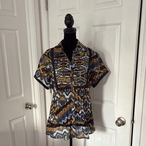 NY Collection Y2k Women's Patterned Button Down Blouse.